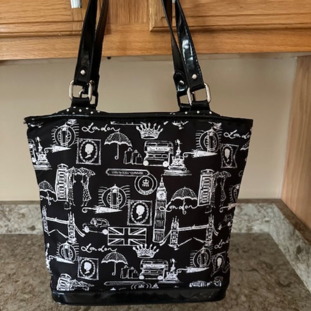 New W/O Tag Lulu Guinness Black with White London Landmarks Shoulder/Tote Bag - Picture 2 of 10